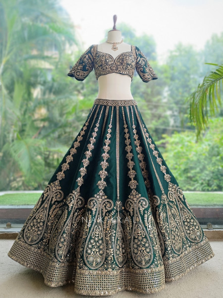 Zoyaara Paisley Green Silk Satin Lehenga Choli Set