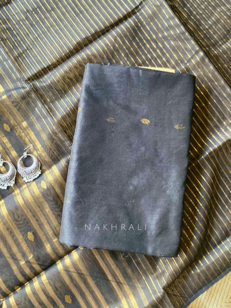 Koshika Black Maheshwari Dress Material with Zari Border