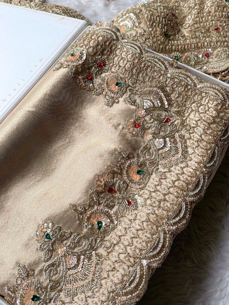 Ruby Royal Beige Raw Silk – Saree with Readymade Blouse