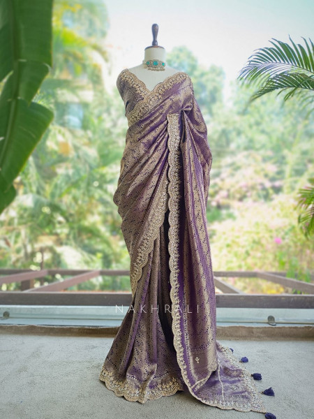 Rajleela Purple Banarasi Brocade Silk Saree with Gota Border