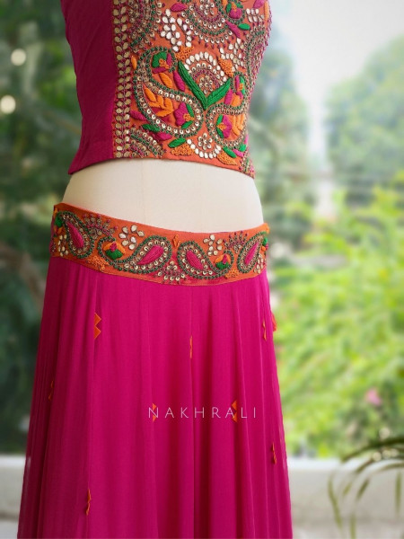 Aarvika Magenta Embroidered Gharara Set with Sequin & Gota Patti Jacket