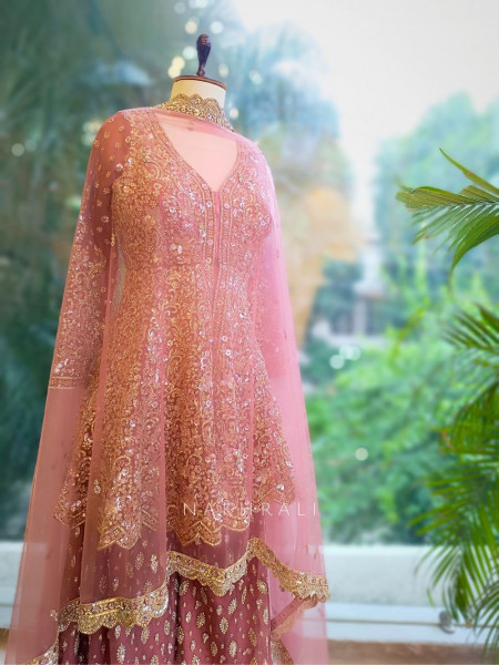 Rosewood Purple Kurta Palazzo Set with Zari and Sequin Embroidery