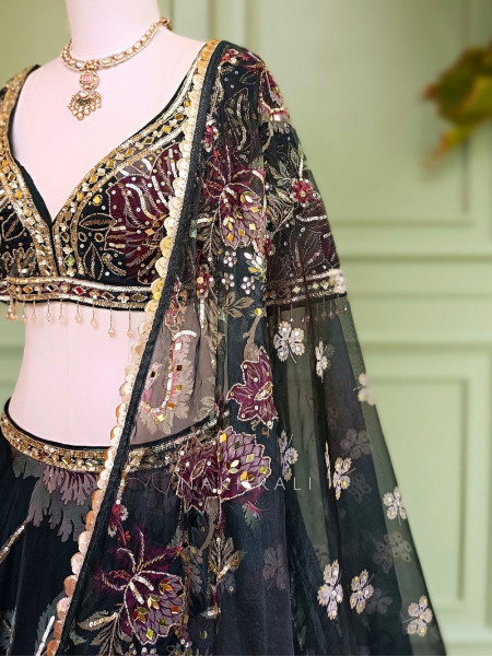Nyx Zinnia Green Organza Silk Lehenga Set