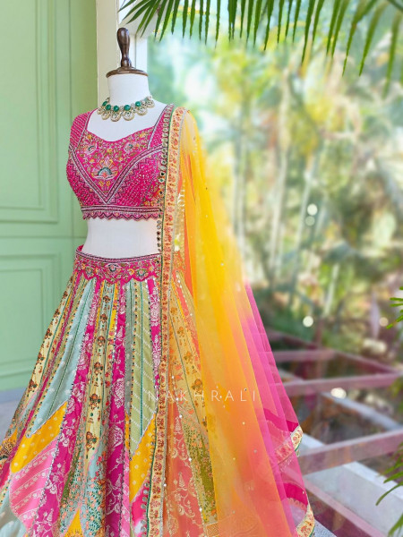 Rangreza Multi Color Silk Lehenga with Mirror Sequin Embroidery