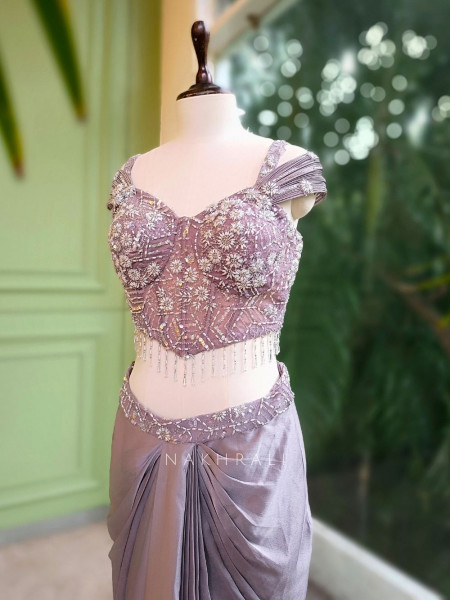 Vione Purple Indo-Western Ensemble with Frill Dupatta