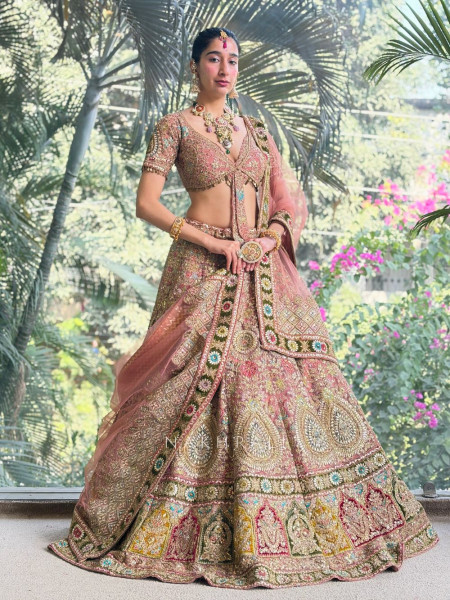 Aurelienne Pink Bridal Lehenga with Hand-Embroidered Work