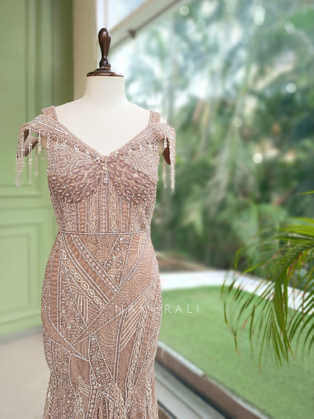 Desert Mirage Beige  Soft Net Indo-Western Gown
