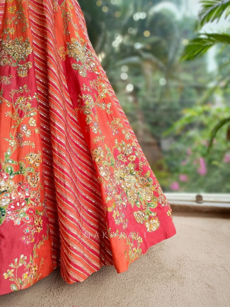 Gulnaar Orange Lehenga with Mirror, Gota Patti & Sequin Work