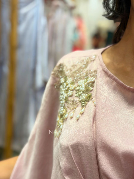 Seraphina Pink Kaftan Indo Western Dress with Cut Dana Pearl Sequin Work