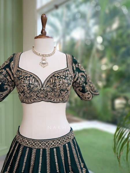 Zoyaara Paisley Green Silk Satin Lehenga Choli Set