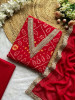 Survika Red Bandhani Printed Dress Material with Embellished Neckline