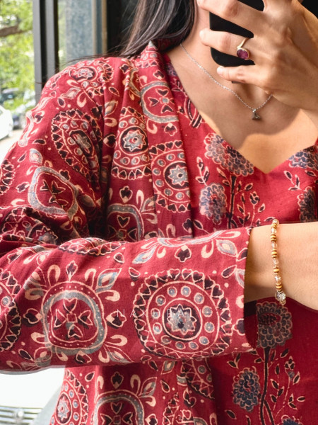 Autumn Maroon Cotton  Co-ord Set with Long Jacket