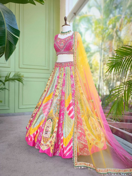 Rangreza Multi Color Silk Lehenga with Mirror Sequin Embroidery