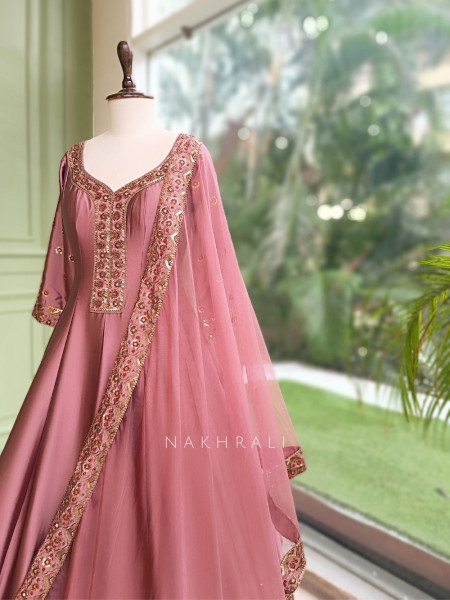 Imperial Blossom Pink Silk Blend Anarkali Suit Set