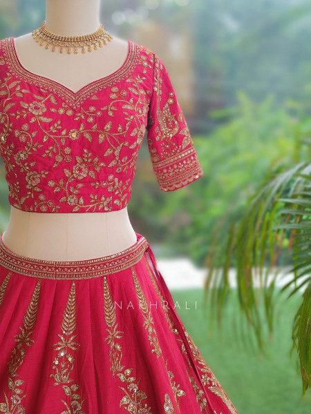 Rivisha Red Pure Raw Silk Bridal Lehenga Set With Reshma Zardozi & Peacock Embroidery