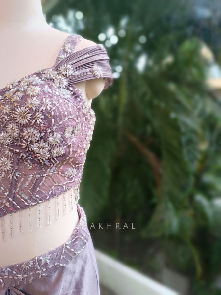 Vione Purple Indo-Western Ensemble with Frill Dupatta