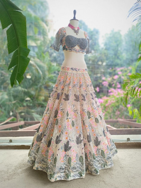 Diva Off White Net Lehenga with Embroidery and Sequin Work