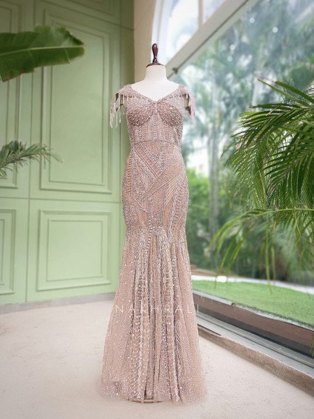 Desert Mirage Beige  Soft Net Indo-Western Gown