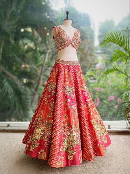 Gulnaar Orange Lehenga with Mirror, Gota Patti & Sequin Work