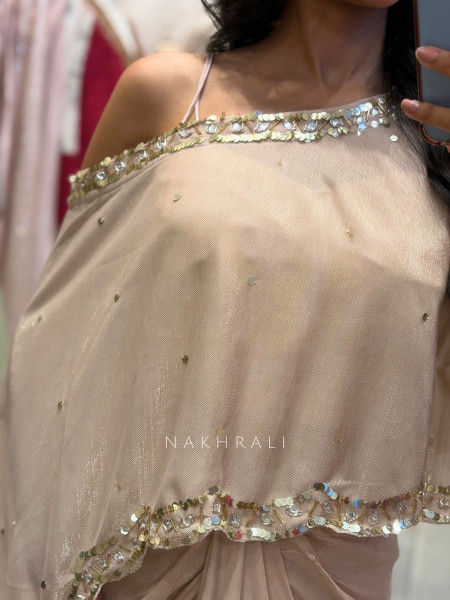 Elixir Pink Off Shoulder Kaftan Set with Sequin Work