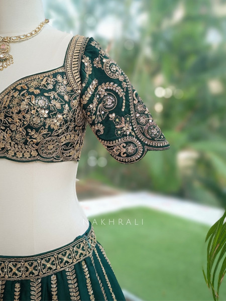 Zoyaara Paisley Green Silk Satin Lehenga Choli Set
