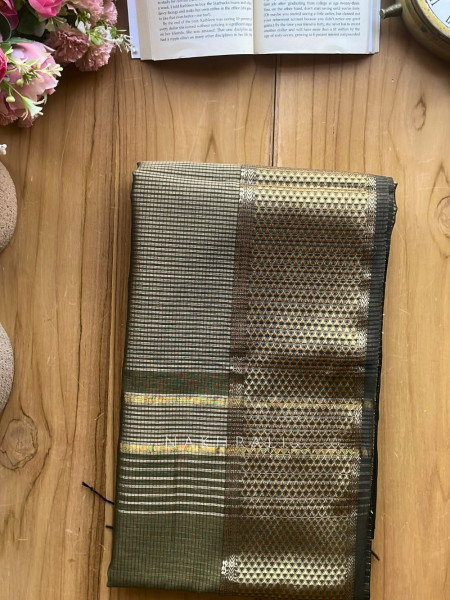 Kavini Olive Maheshwari Saree with Zari Borderr