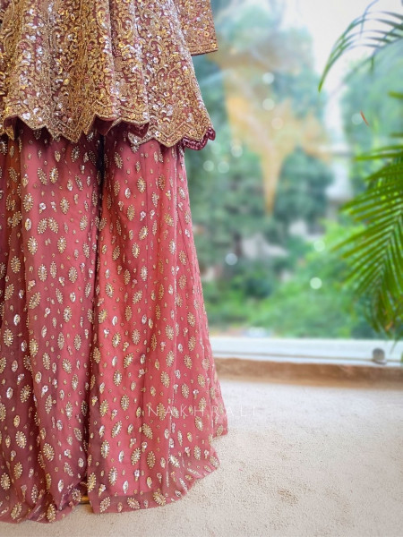 Rosewood Purple Kurta Palazzo Set with Zari and Sequin Embroidery