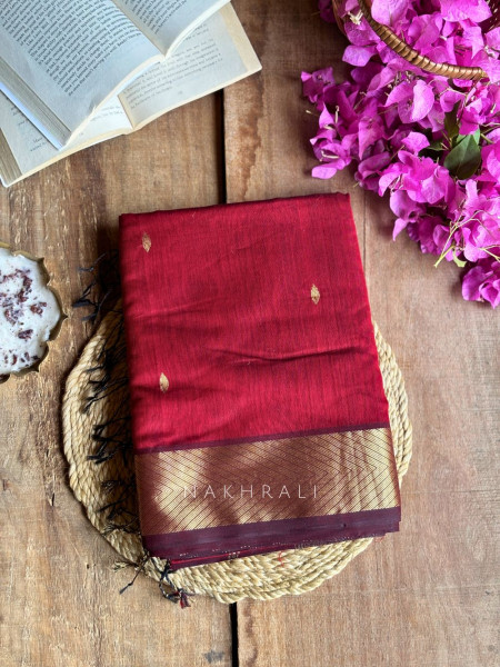 Maahishmati Maroon Maheshwari Saree with Zari Border