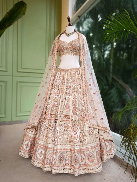 Ivory Radiance Silk Bridal Lehenga with Embroidery, Beads & Sequin Work