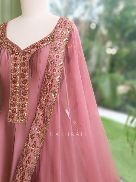 Imperial Blossom Pink Silk Blend Anarkali Suit Set