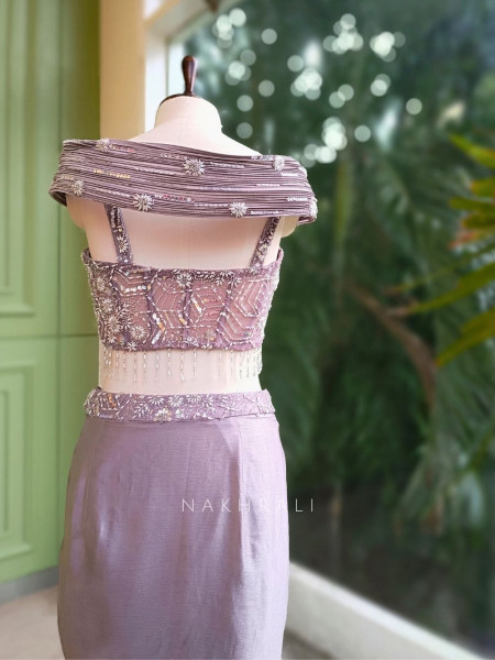 Vione Purple Indo-Western Ensemble with Frill Dupatta