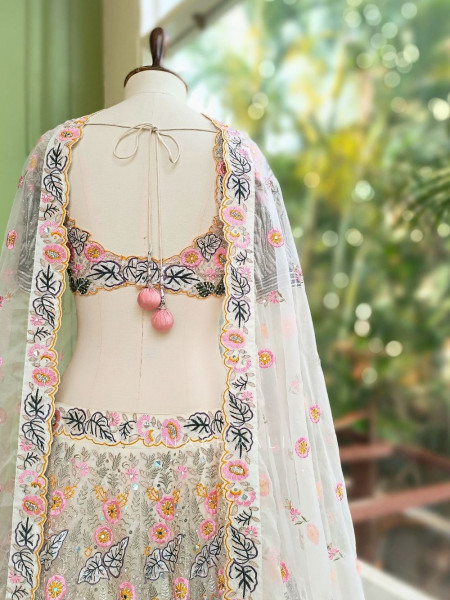 Diva Off White Net Lehenga with Embroidery and Sequin Work