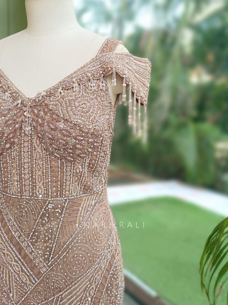 Desert Mirage Beige  Soft Net Indo-Western Gown