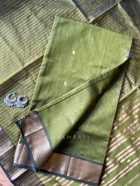 Koshika Mehendi Green Maheshwari Dress Material with Zari Border