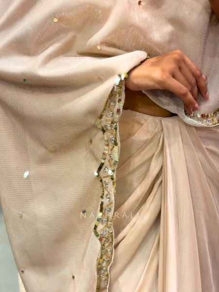 Elixir Pink Off Shoulder Kaftan Set with Sequin Work