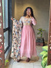 Nilora Pink Anarkali Suit Set with Floral Dupatta