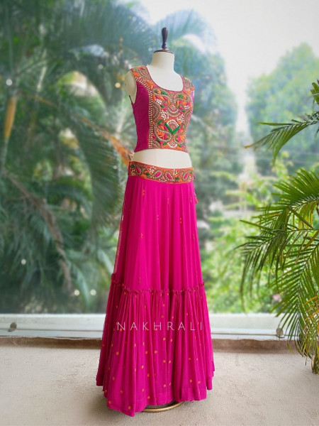 Aarvika Magenta Embroidered Gharara Set with Sequin & Gota Patti Jacket