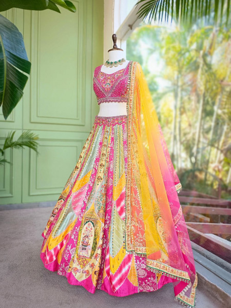 Rangreza Multi Color Silk Lehenga with Mirror Sequin Embroidery