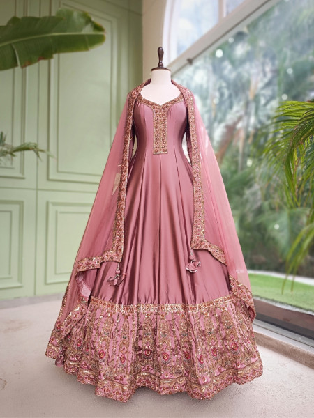 Imperial Blossom Pink Silk Blend Anarkali Suit Set