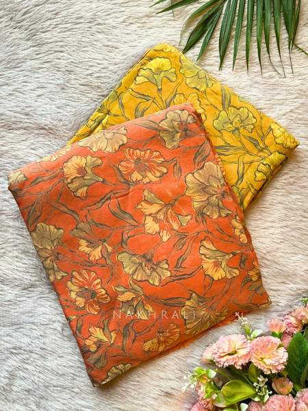 Petal Whisper Orange Chiffon Dress Material