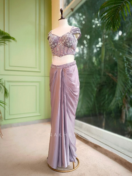 Vione Purple Indo-Western Ensemble with Frill Dupatta