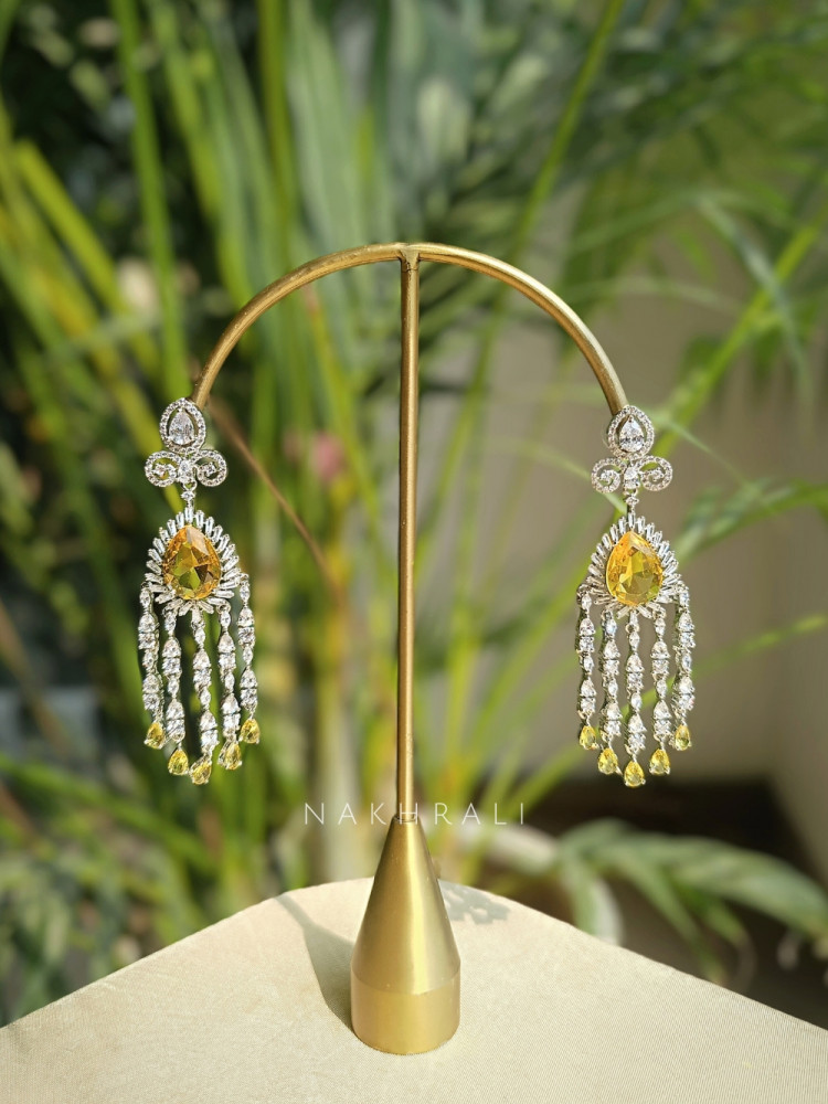 Image of Yellow Radiant Stone Drop Earrings