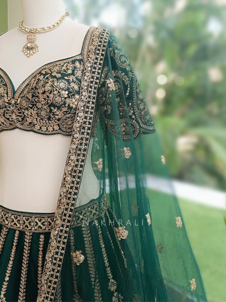 Zoyaara Paisley Green Silk Satin Lehenga Choli Set