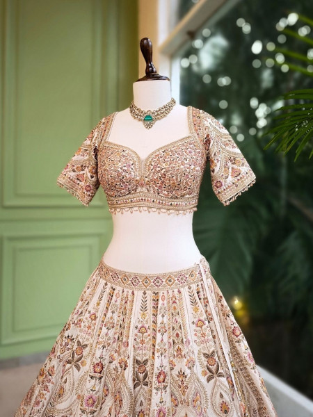 Ivory Radiance Silk Bridal Lehenga with Embroidery, Beads & Sequin Work