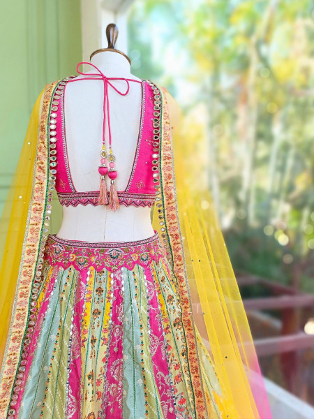 Rangreza Multi Color Silk Lehenga with Mirror Sequin Embroidery