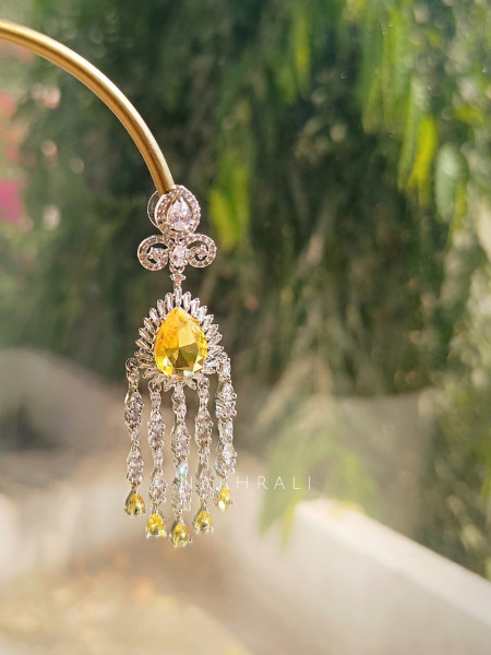 Yellow Radiant Stone Drop Earrings