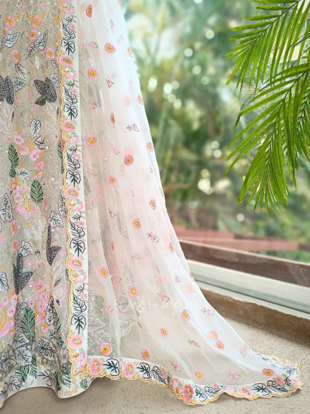 Diva Off White Net Lehenga with Embroidery and Sequin Work