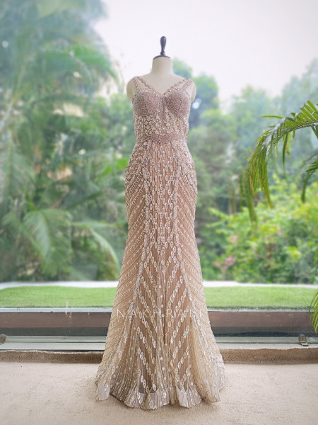 Althea Glitz Cream Indo-Western Gown with Cape