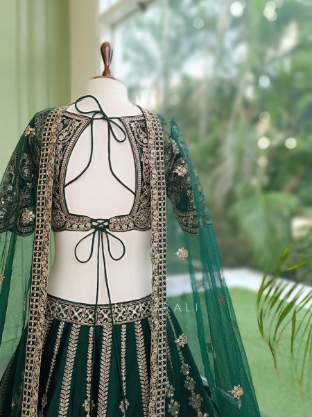 Zoyaara Paisley Green Silk Satin Lehenga Choli Set