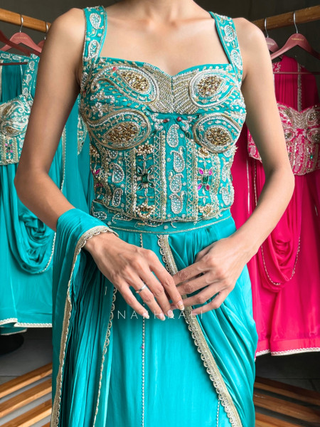 Amethyst Blue Pre-Draped Saree